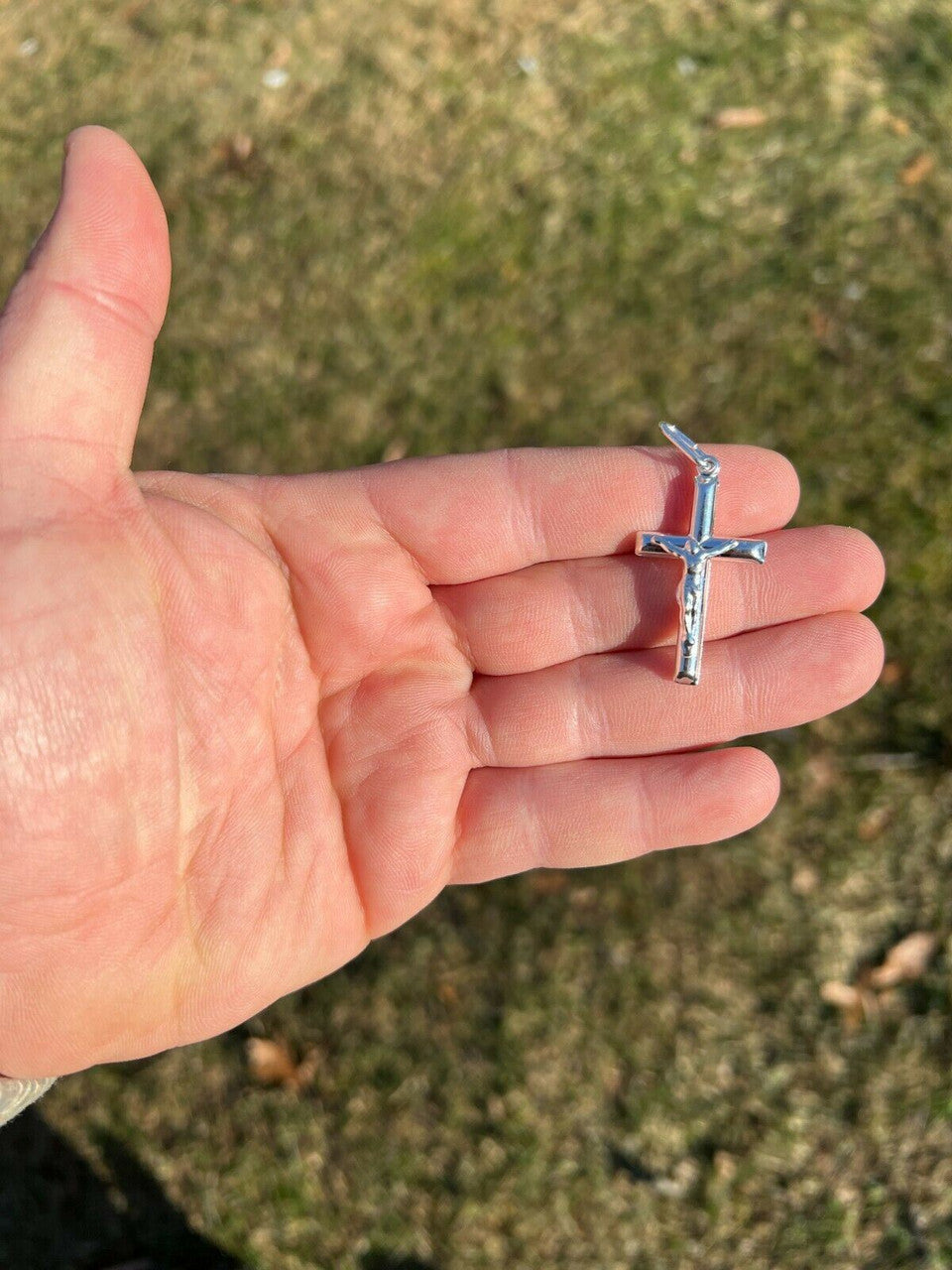 Men’s REAL Solid 925 Sterling Silver Jesus on Cross Crucifix Necklace Pendant