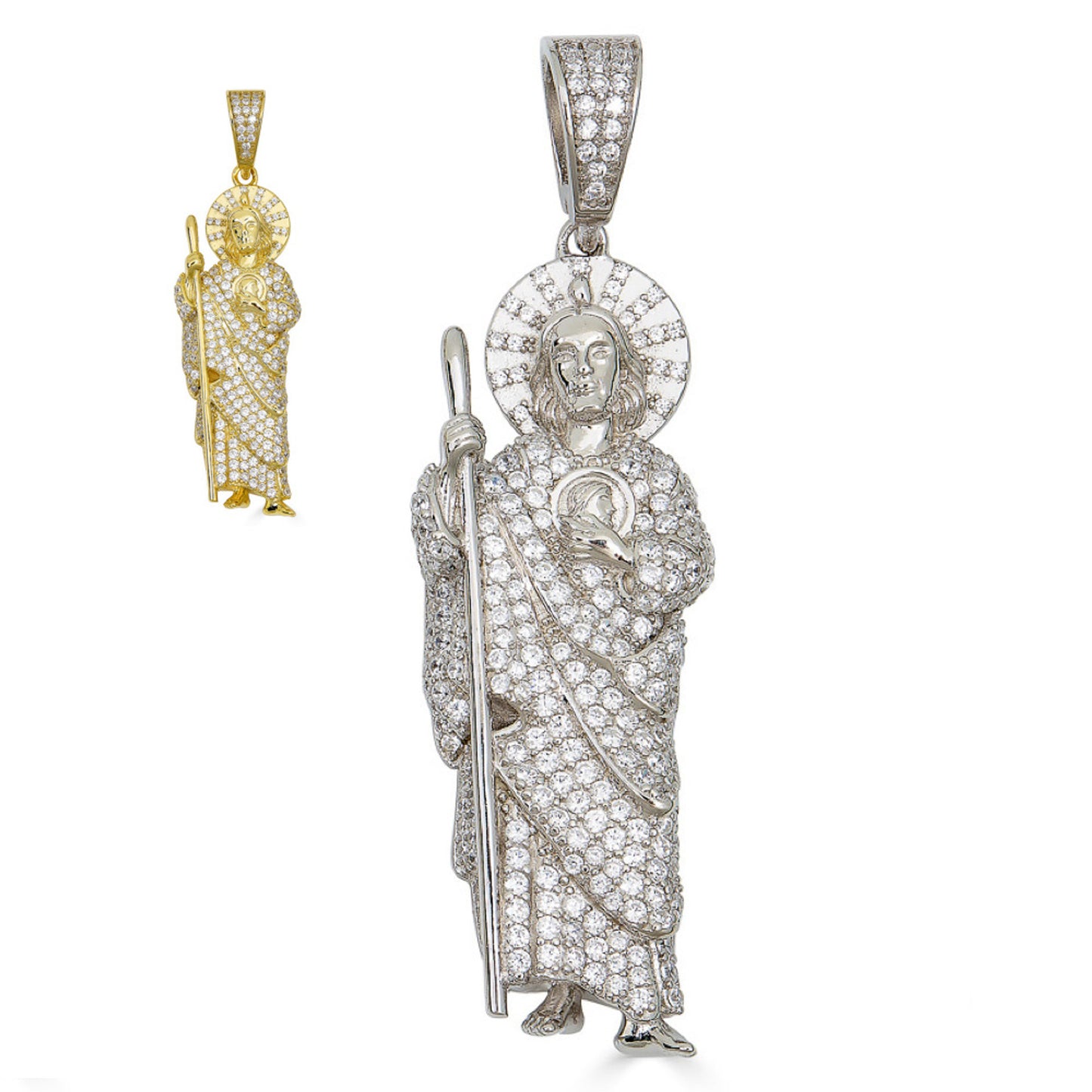 Men's Solid 925 Sterling Silver St Jude San Judas Tadeo Iced Pendant Real Icy