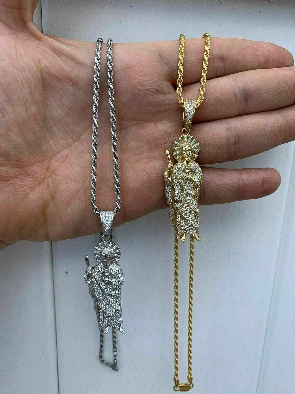 Men's Solid 925 Sterling Silver St Jude San Judas Tadeo Iced Pendant Real Icy
