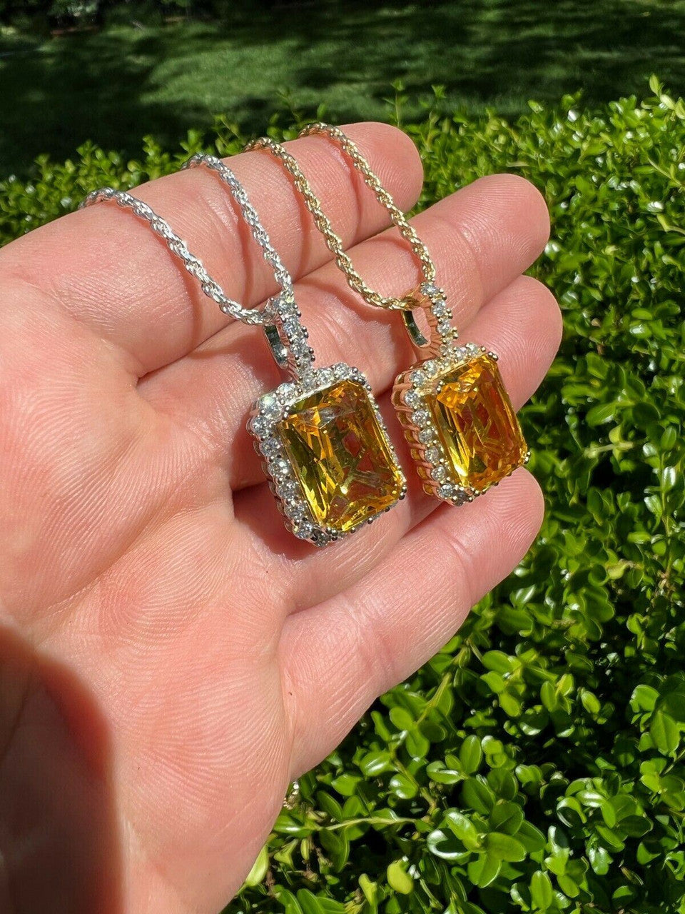 Mens Hip Hop Iced Moissanite & Yellow Simulated Canary Diamond Pendant Necklace