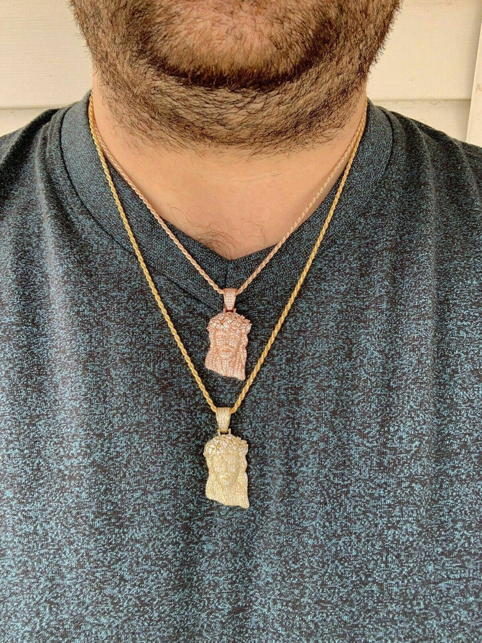 Mens Solid 925 Sterling Silver Jesus Piece Real Iced Bust Down Yellow Rose Gold