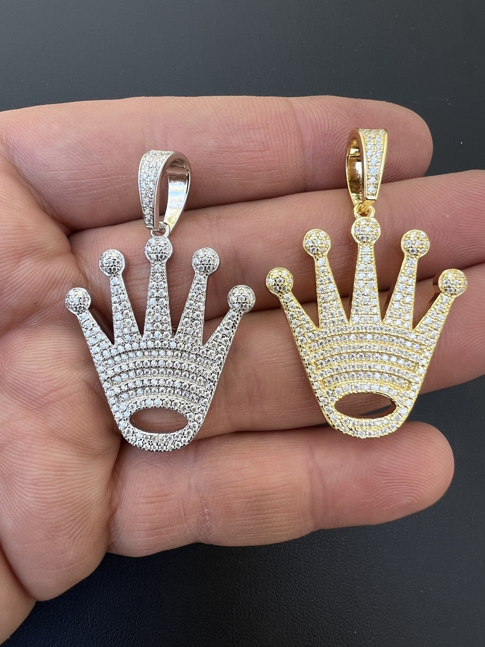 Moissanite Crown Pendant Real 925 Sterling Silver / Gold