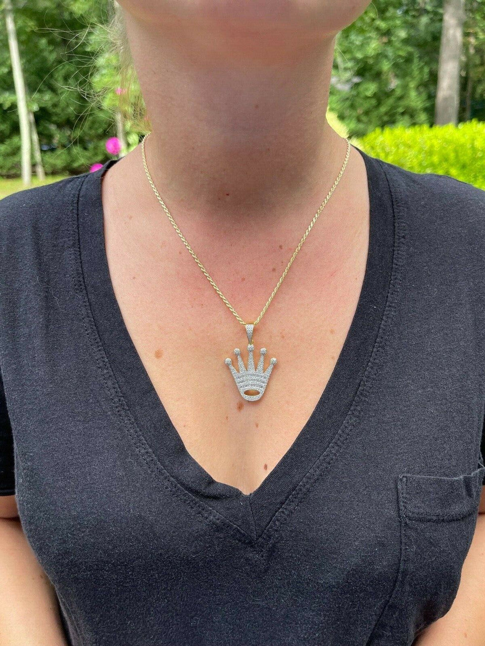 Moissanite Crown Pendant Real 925 Sterling Silver / Gold