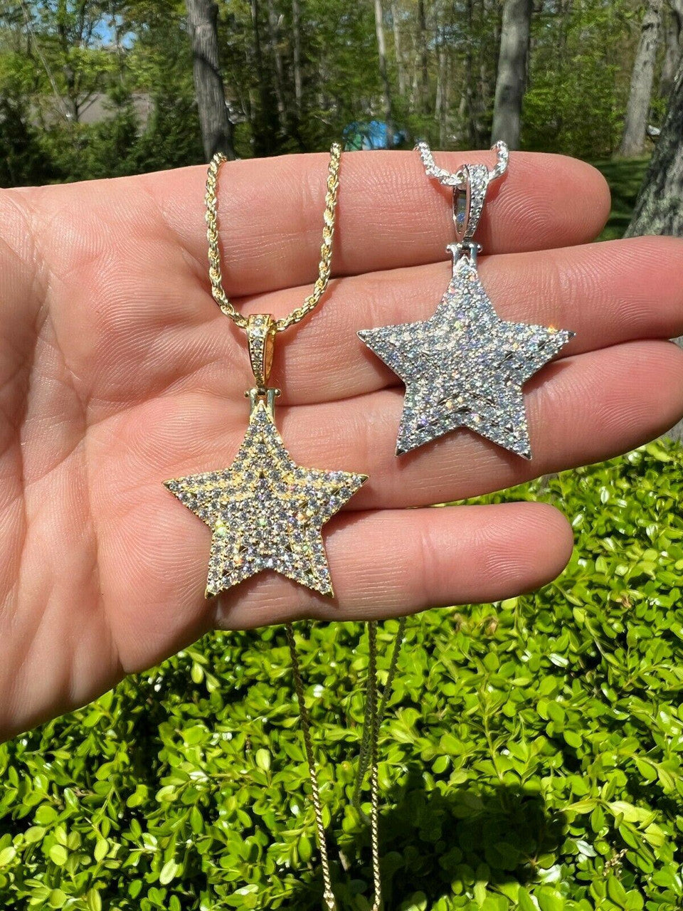 Moissanite Real Silver Gold Hip Hop Star Pendant Iced Necklace Pass Diamond Test