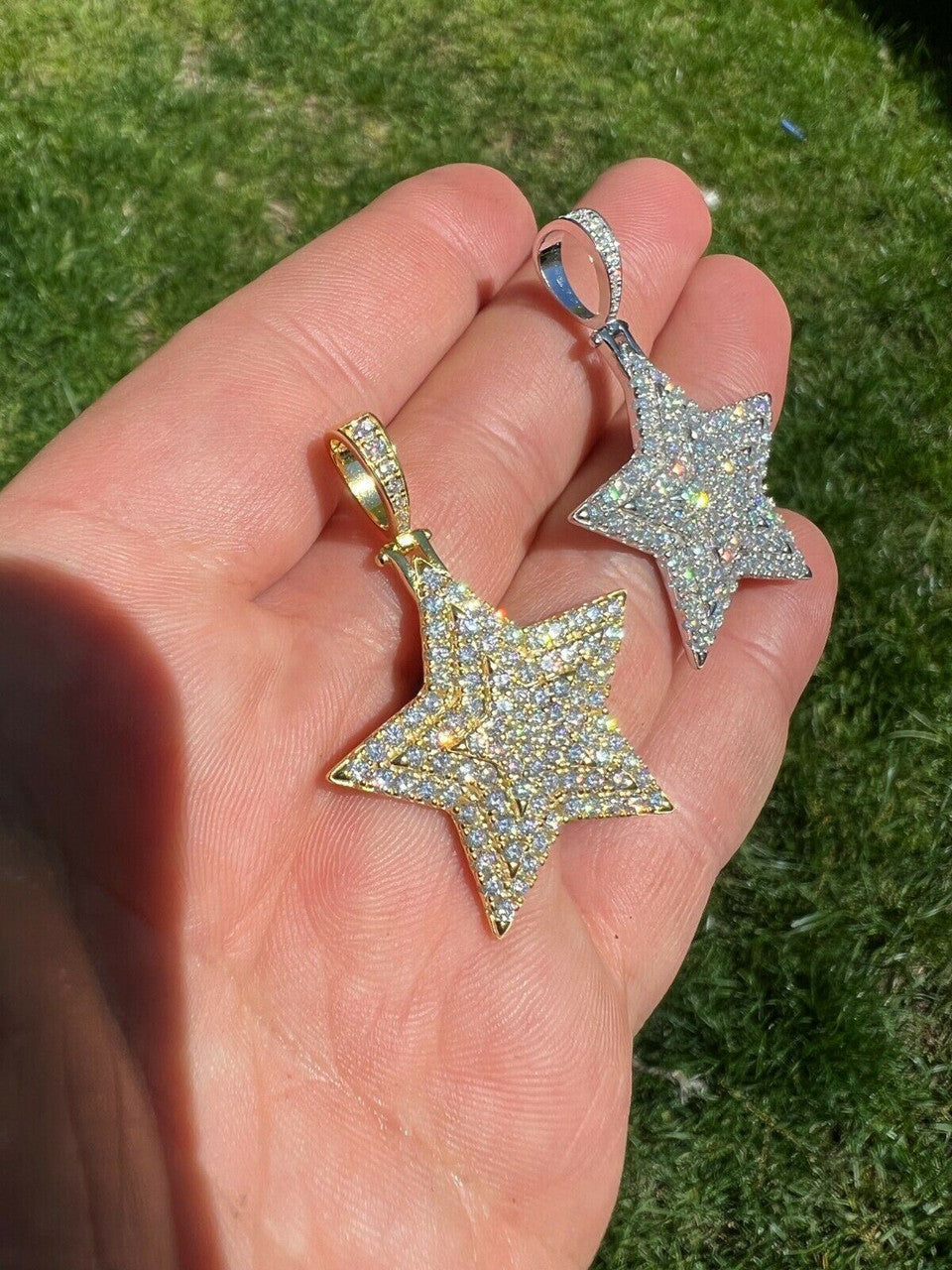 Moissanite Real Silver Gold Hip Hop Star Pendant Iced Necklace Pass Diamond Test