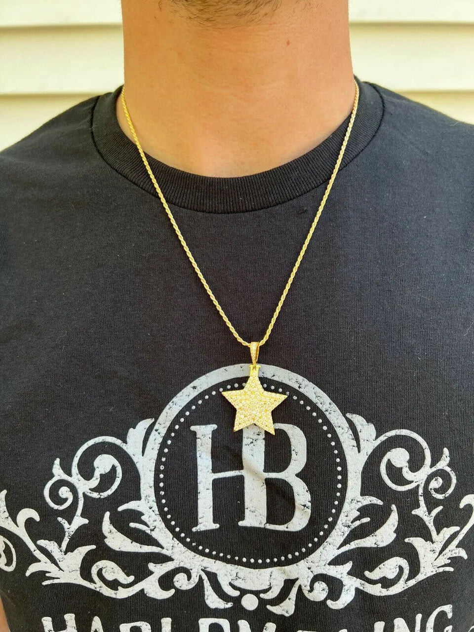 Moissanite Real Silver Gold Hip Hop Star Pendant Iced Necklace Pass Diamond Test