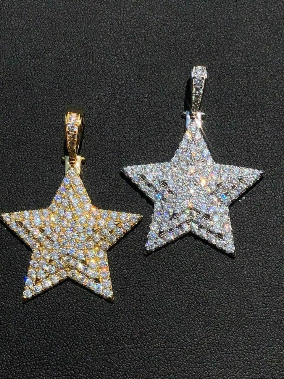 Moissanite Real Silver Gold Hip Hop Star Pendant Iced Necklace Pass Diamond Test