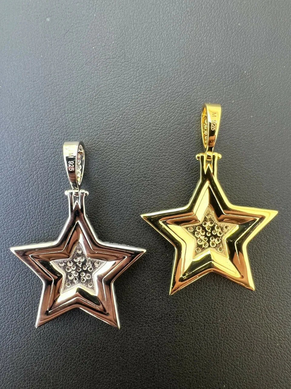 Moissanite Real Silver Gold Hip Hop Star Pendant Iced Necklace Pass Diamond Test