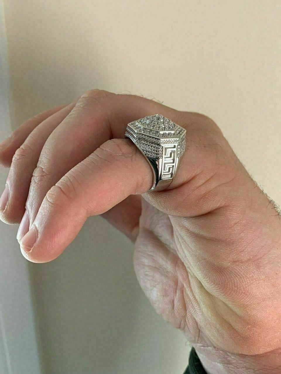 Octagonal Greek Gods Iced Out Ring - 925 Silver - CZ Stones