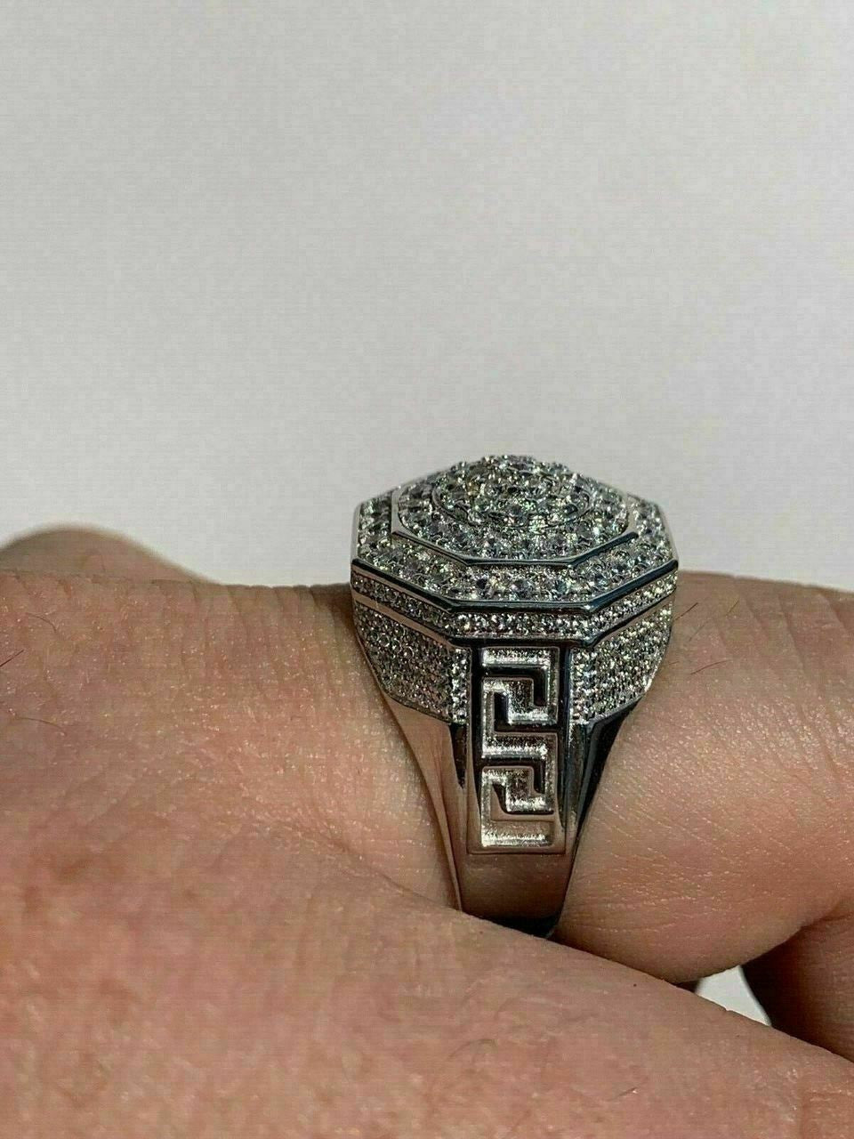 Octagonal Greek Gods Iced Out Ring - 925 Silver - CZ Stones