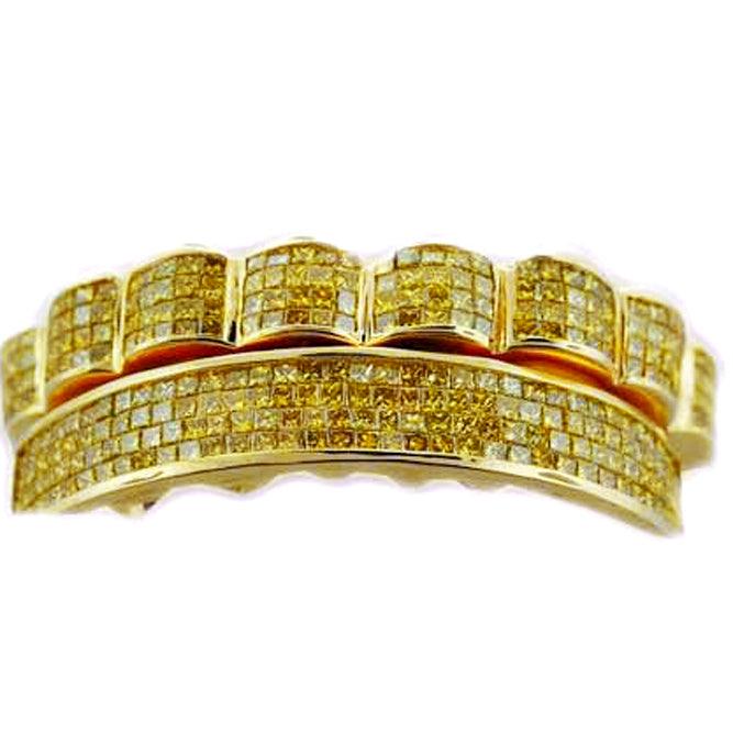 Princess Cut Yellow Diamonds Set In Invisible Set