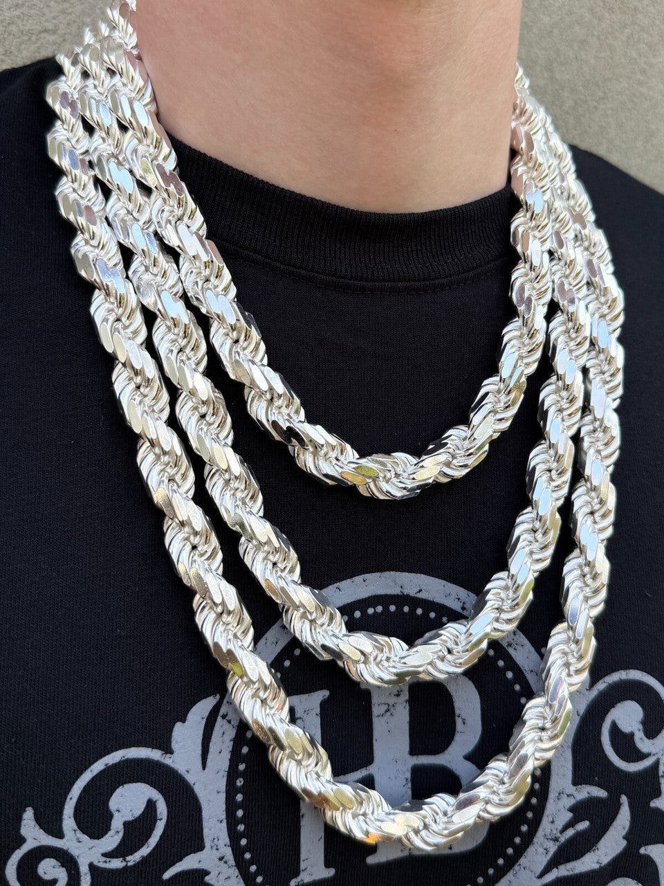 BIGGEST BOSS Rope Chain Necklace - 925 Sterling Silver - 18"-30" - 14.5mm