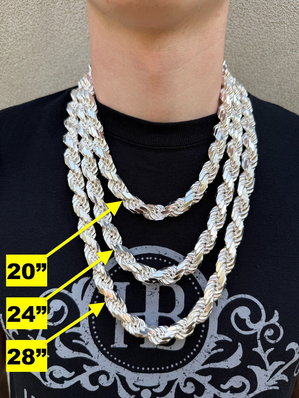 BIGGEST BOSS Rope Chain Necklace - 925 Sterling Silver - 18"-30" - 14.5mm
