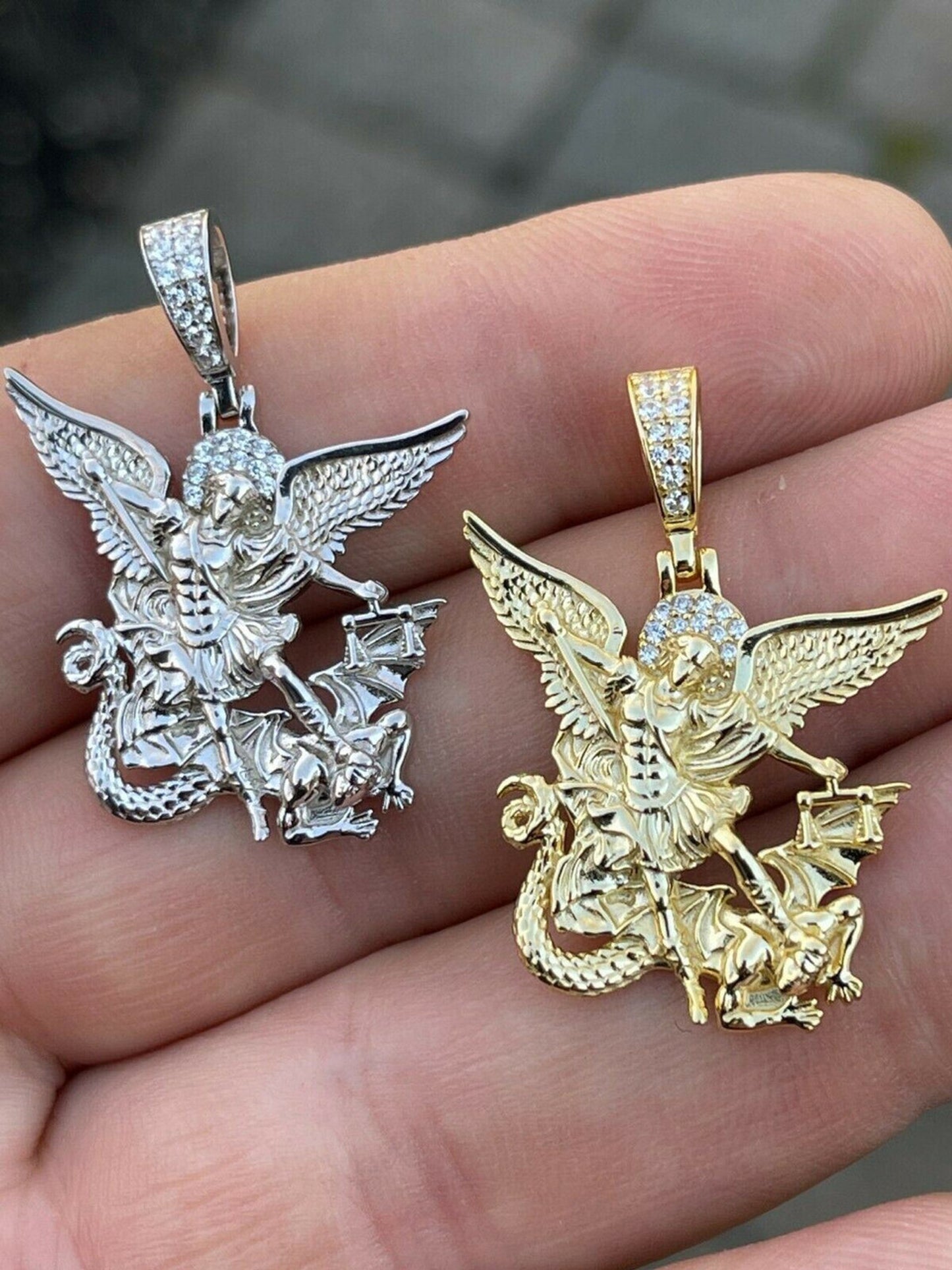 Real 925 Silver Saint Michael Archangel Necklace Pendant Necklace Gold Hip Hop