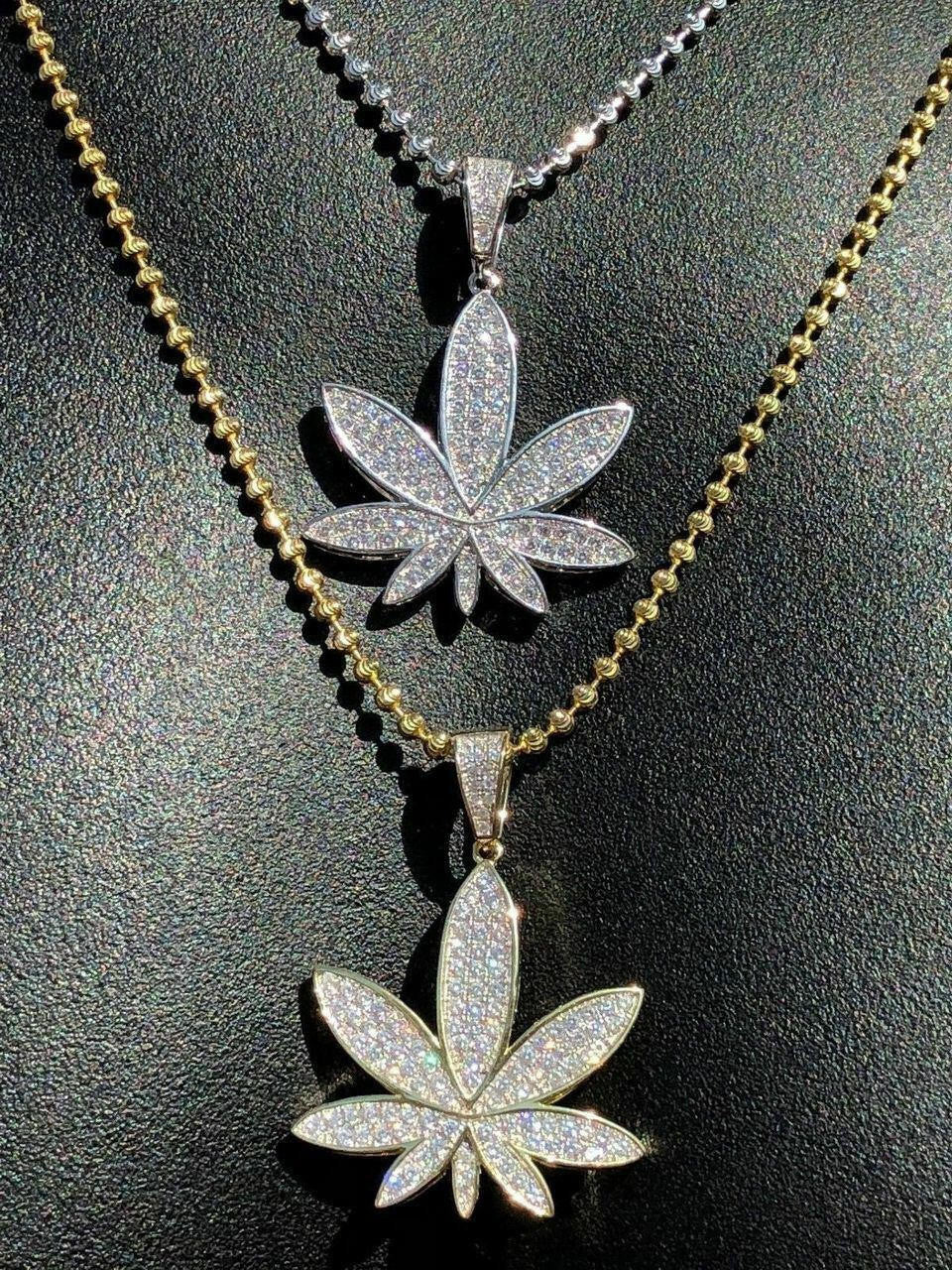 Real Iced VVS MOISSANITE 925 Silver/Gold Plated Marijuana Weed Pendant Necklace