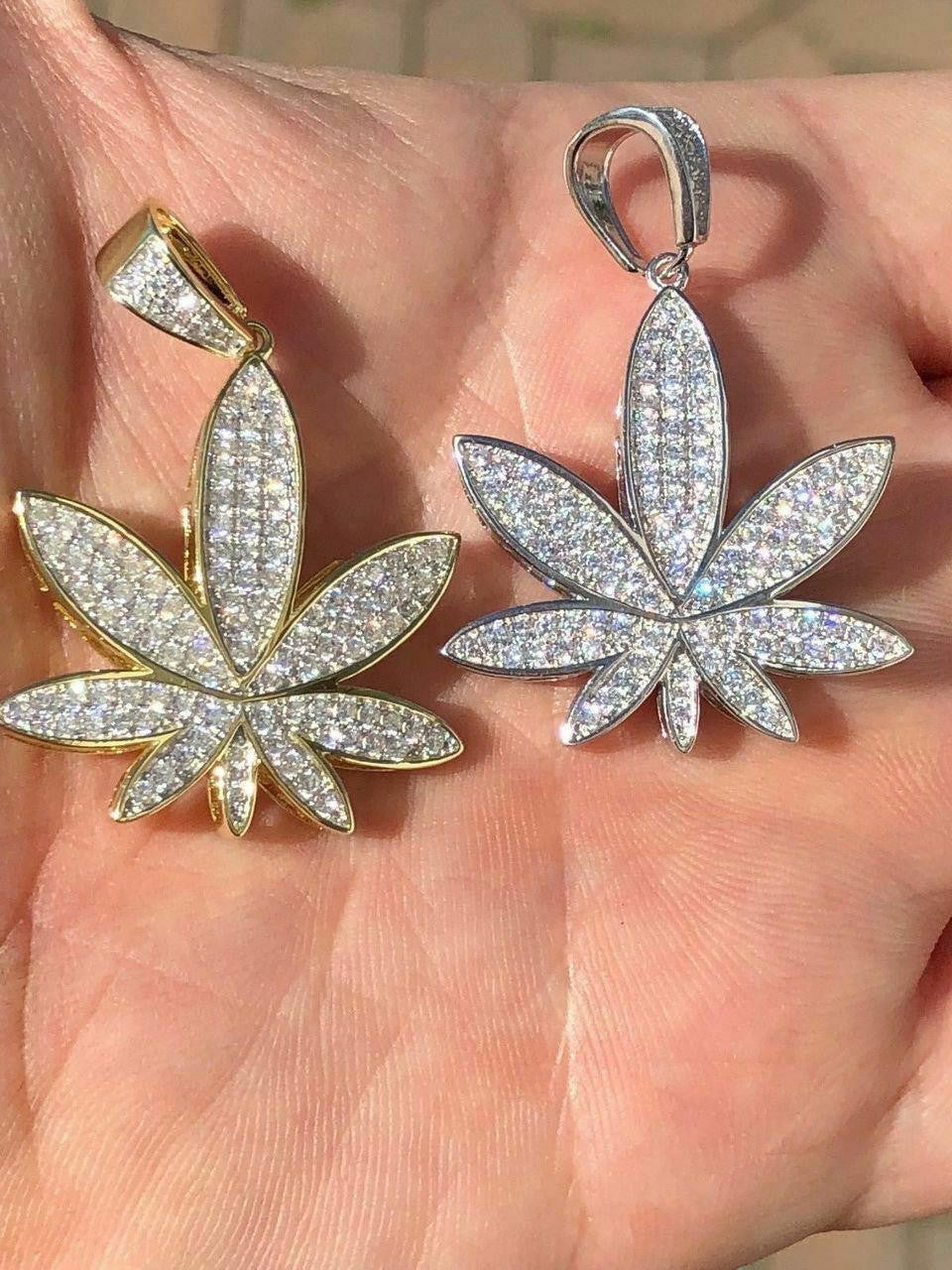 Real Iced VVS MOISSANITE 925 Silver/Gold Plated Marijuana Weed Pendant Necklace