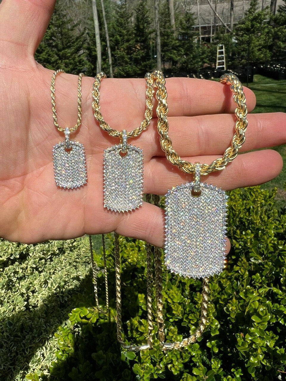 Real MOISSANITE 14k Gold Vermeil Silver Dog Tag Iced Hip Hop Pendant Necklace