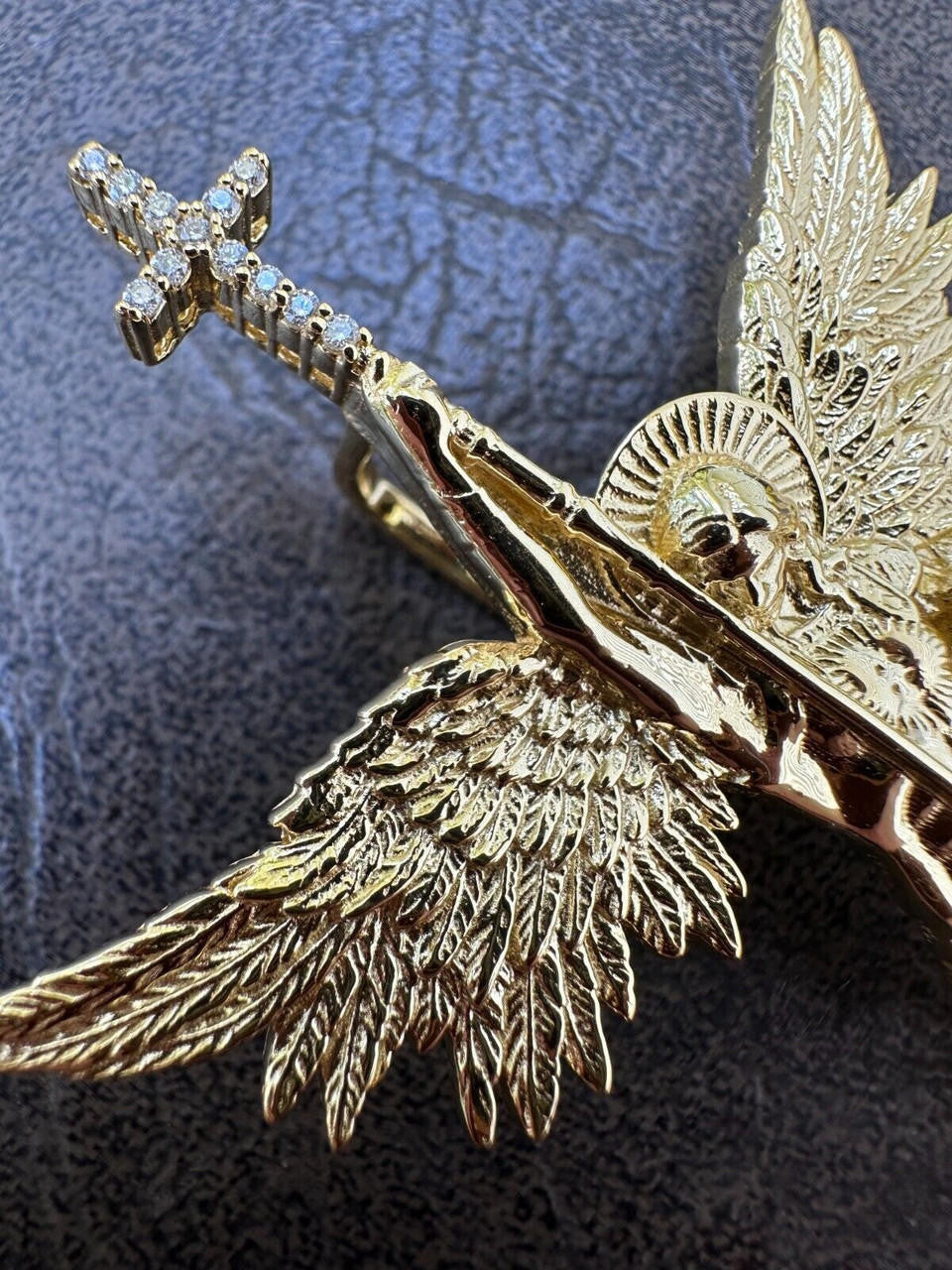 Real MOISSANITE Saint Michael Slaying Dragon Pendant 14k Gold Over 925 Silver