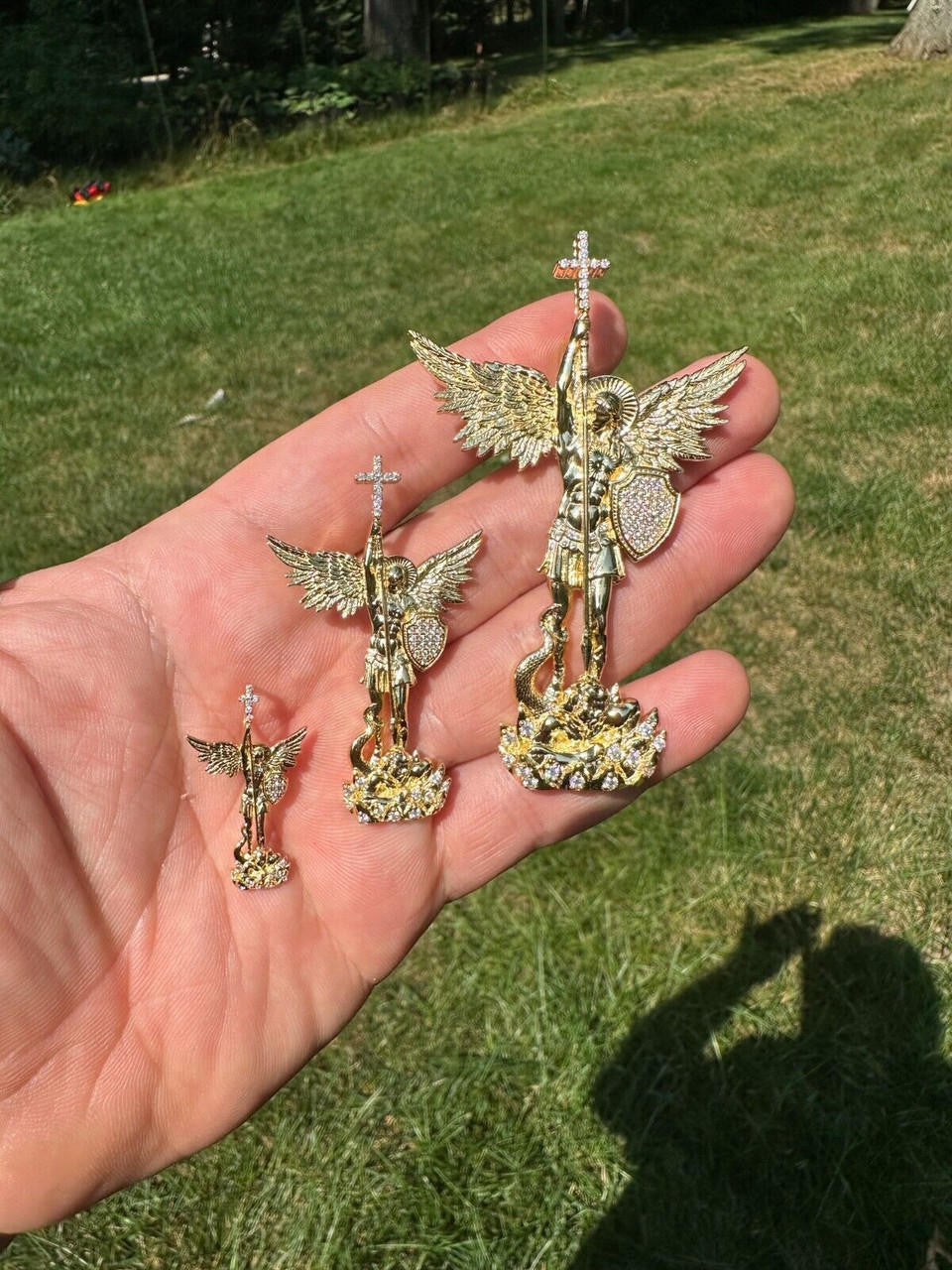 Real MOISSANITE Saint Michael Slaying Dragon Pendant 14k Gold Over 925 Silver