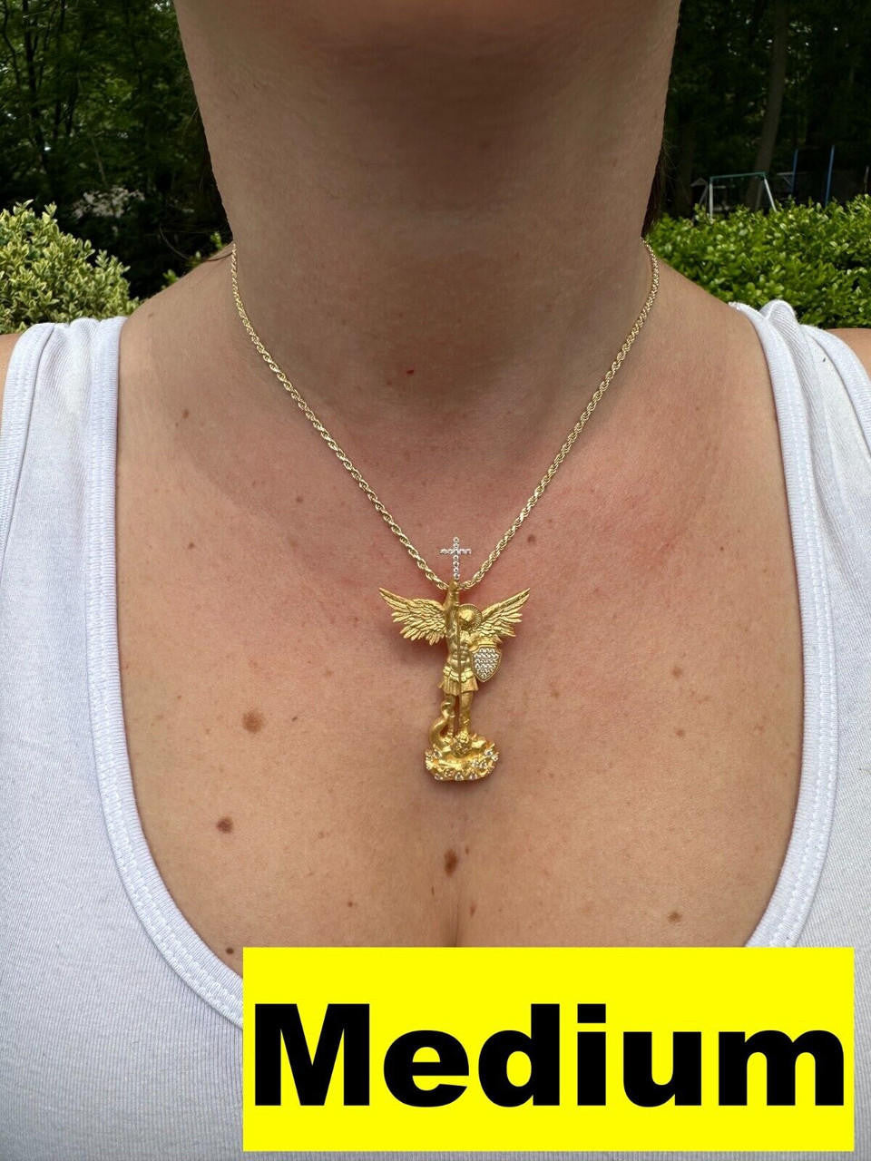 Real MOISSANITE Saint Michael Slaying Dragon Pendant 14k Gold Vermeil 925 Silver