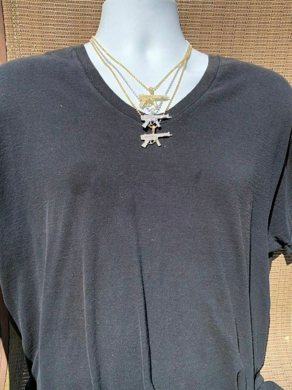 Real Solid 925 Silver AK-47 Machine Gun Diamond Piece Super Icy Pendant W. Chain