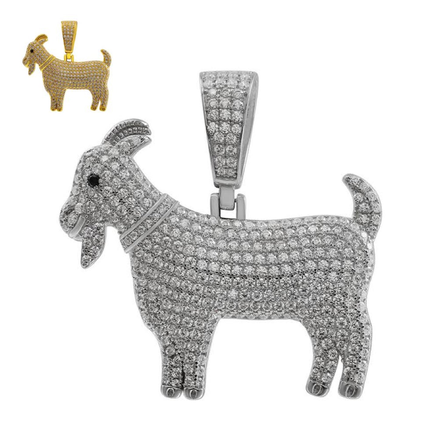 Real Solid 925 Sterling GOAT Pendant Bling Necklace Iced Gold Silver HipHop Mens