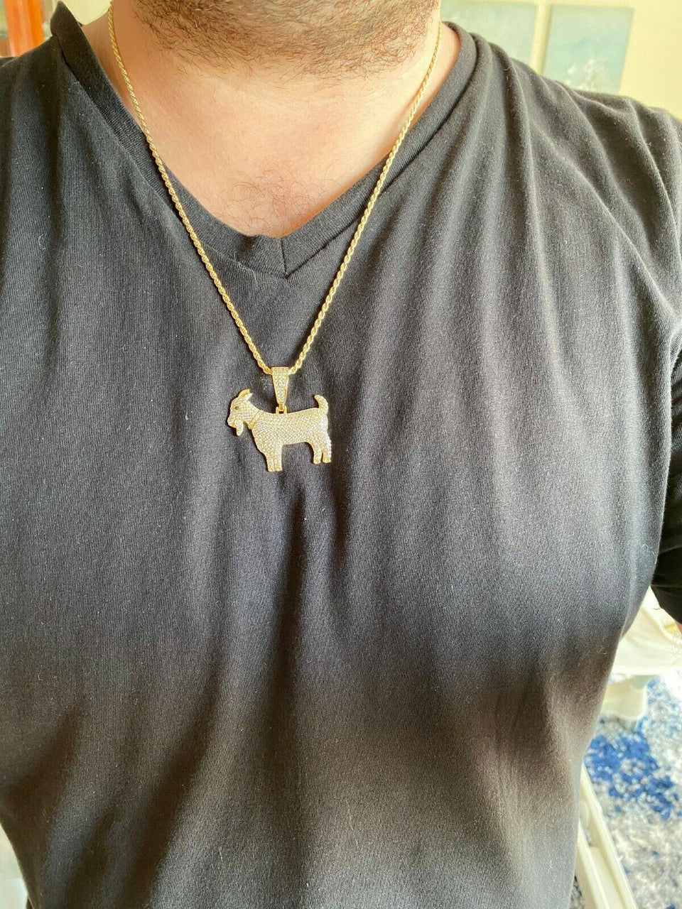 Real Solid 925 Sterling GOAT Pendant Bling Necklace Iced Gold Silver HipHop Mens