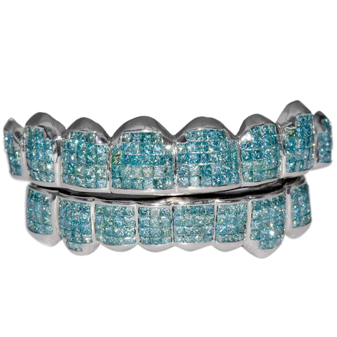 Custom Sky Blue Diamond Hand Set Grill For Tyga