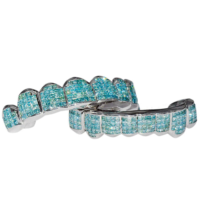 Custom Sky Blue Diamond Hand Set Grill For Tyga