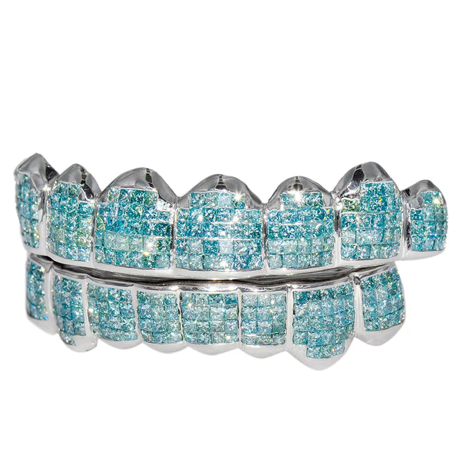 Custom Sky Blue Diamond Hand Set Grill For Tyga