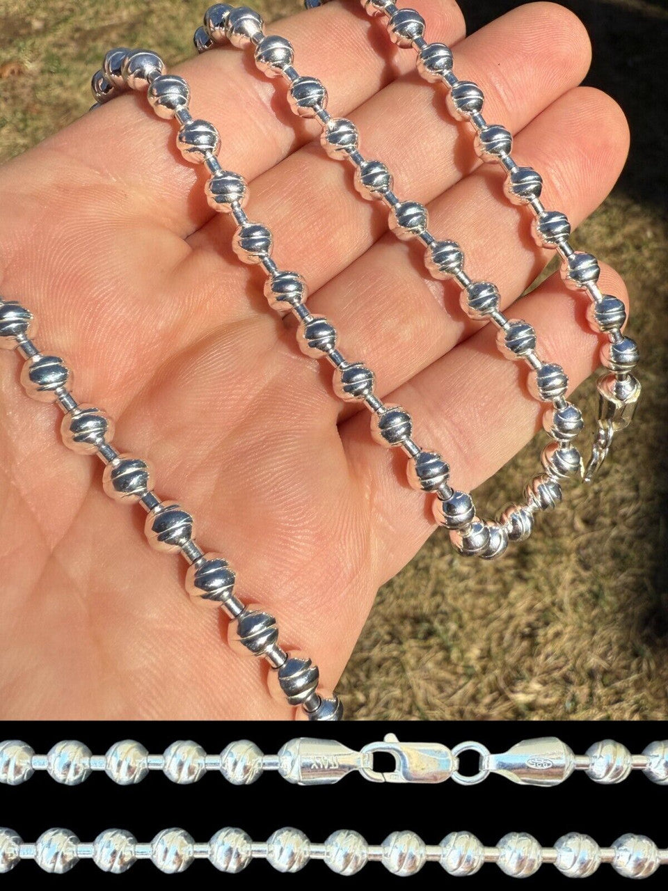 Ball Bead "Dog Tag" Chain Necklace - 925 Sterling Silver - 18"-30" - 6mm