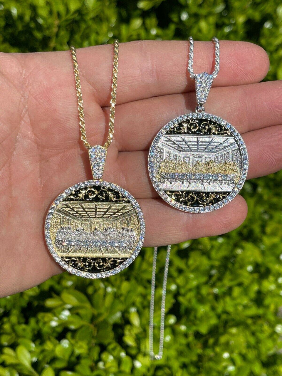 Solid 925 Silver Men's Jesus Last Supper Coin Medallion Pendant Italy Necklace