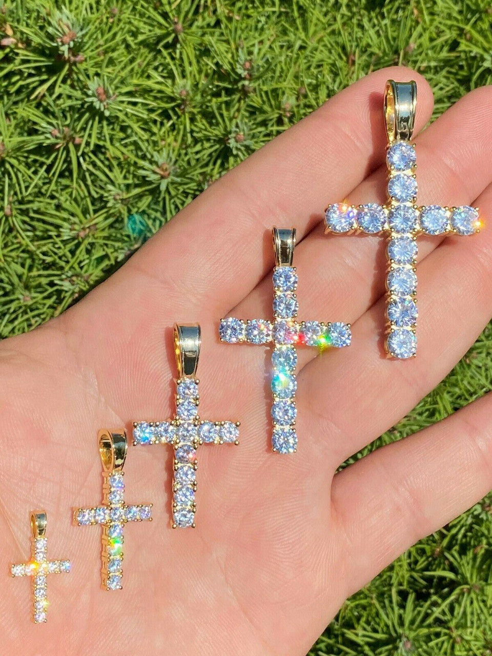 Ladies & Mens Diamond Cross Pendant Solid 925 Sterling Silver Iced Necklace