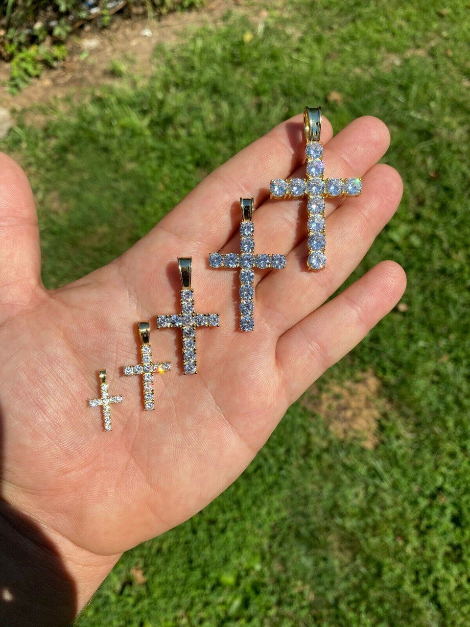 Ladies & Mens Diamond Cross Pendant Solid 925 Sterling Silver Iced Necklace