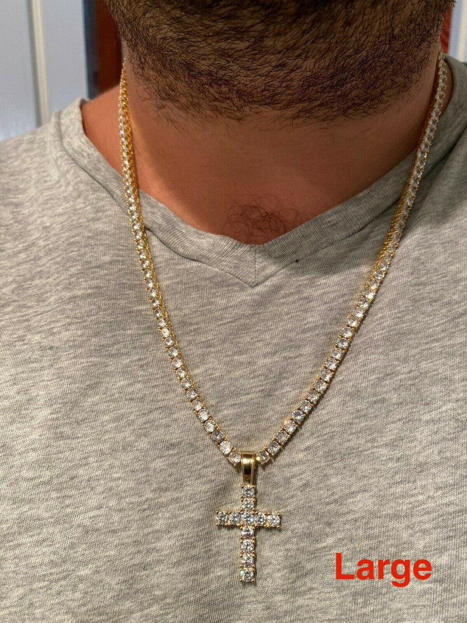 Ladies & Mens Diamond Cross Pendant Solid 925 Sterling Silver Iced Necklace