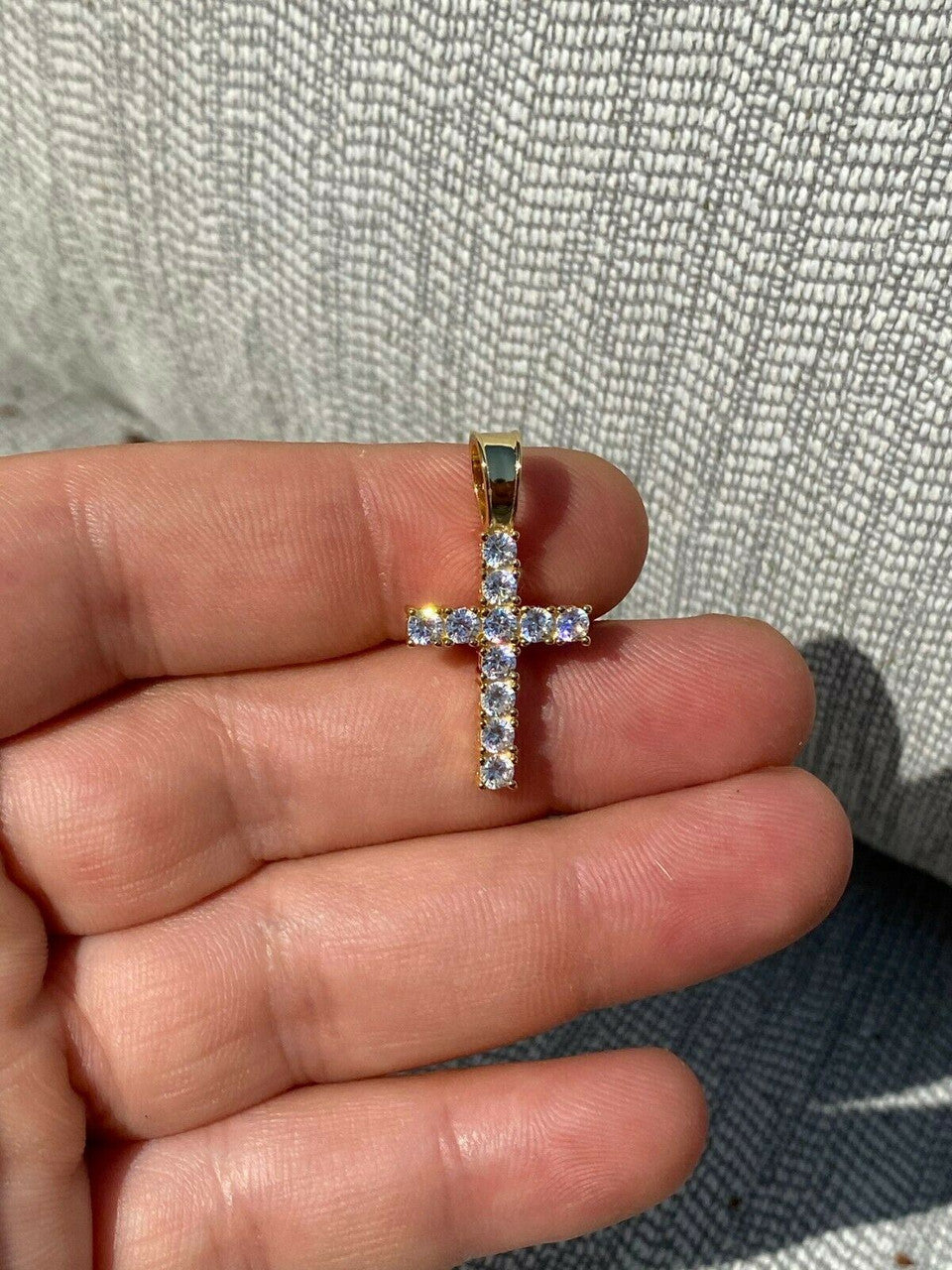 Ladies & Mens Diamond Cross Pendant Solid 925 Sterling Silver Iced Necklace