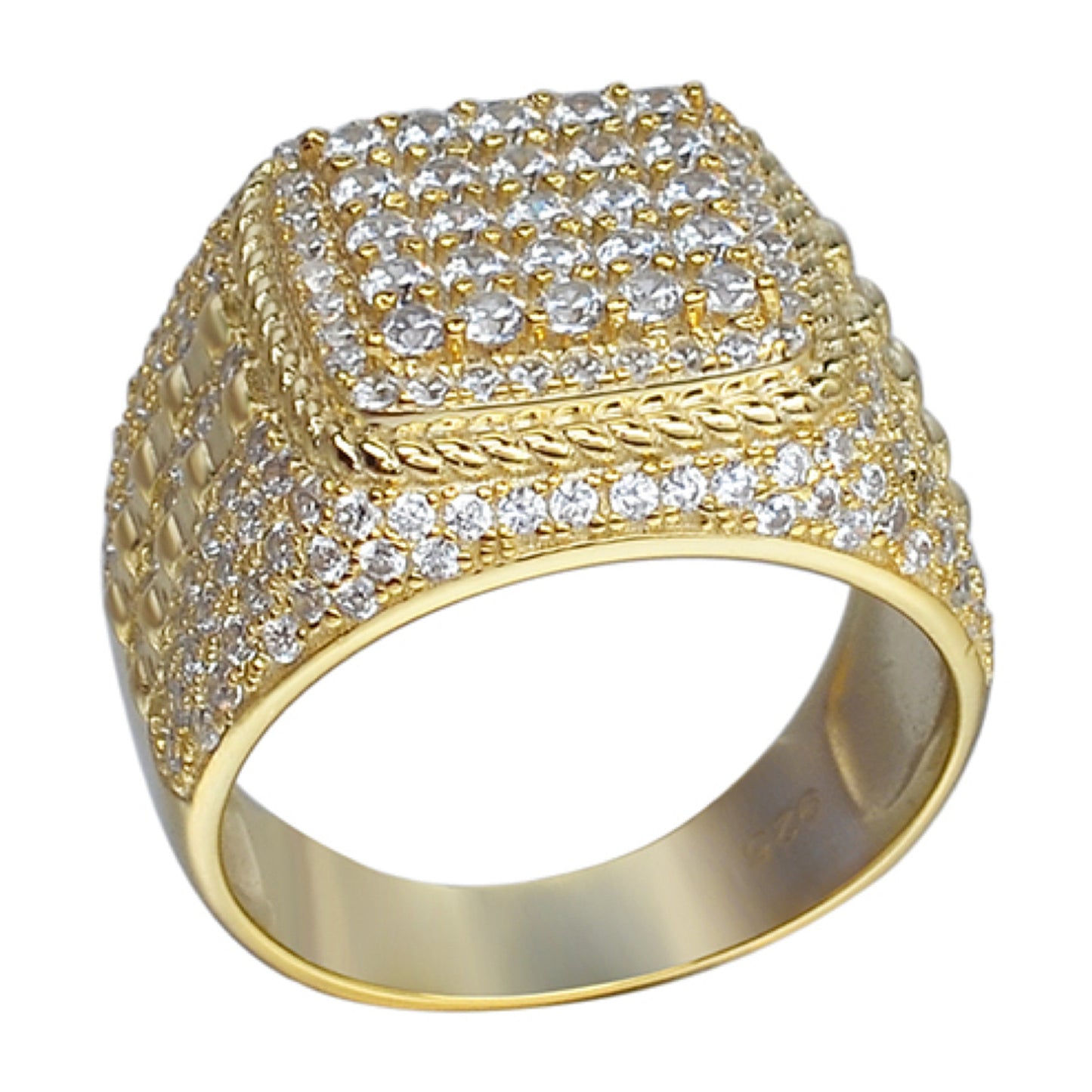 Sqaure Iced Out Chicago Ring - 14k Gold Vermeil 925 Silver - CZ Stones