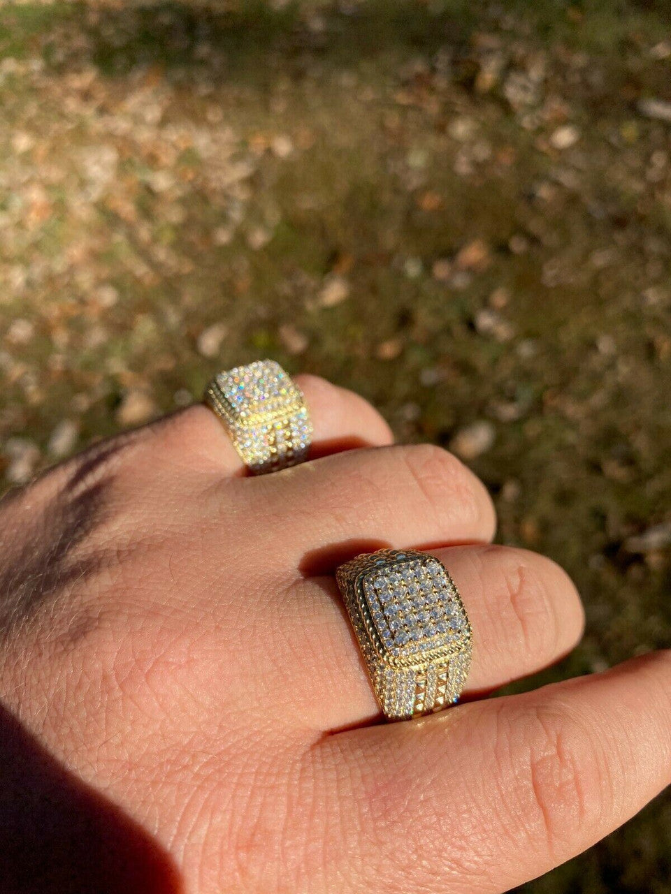 Sqaure Iced Out Chicago Ring - 14k Gold Vermeil 925 Silver - CZ Stones