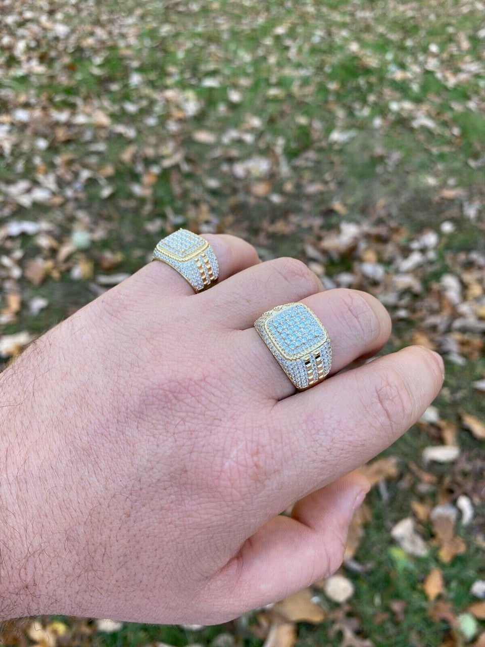 Sqaure Iced Out Chicago Ring - 14k Gold Vermeil 925 Silver - CZ Stones