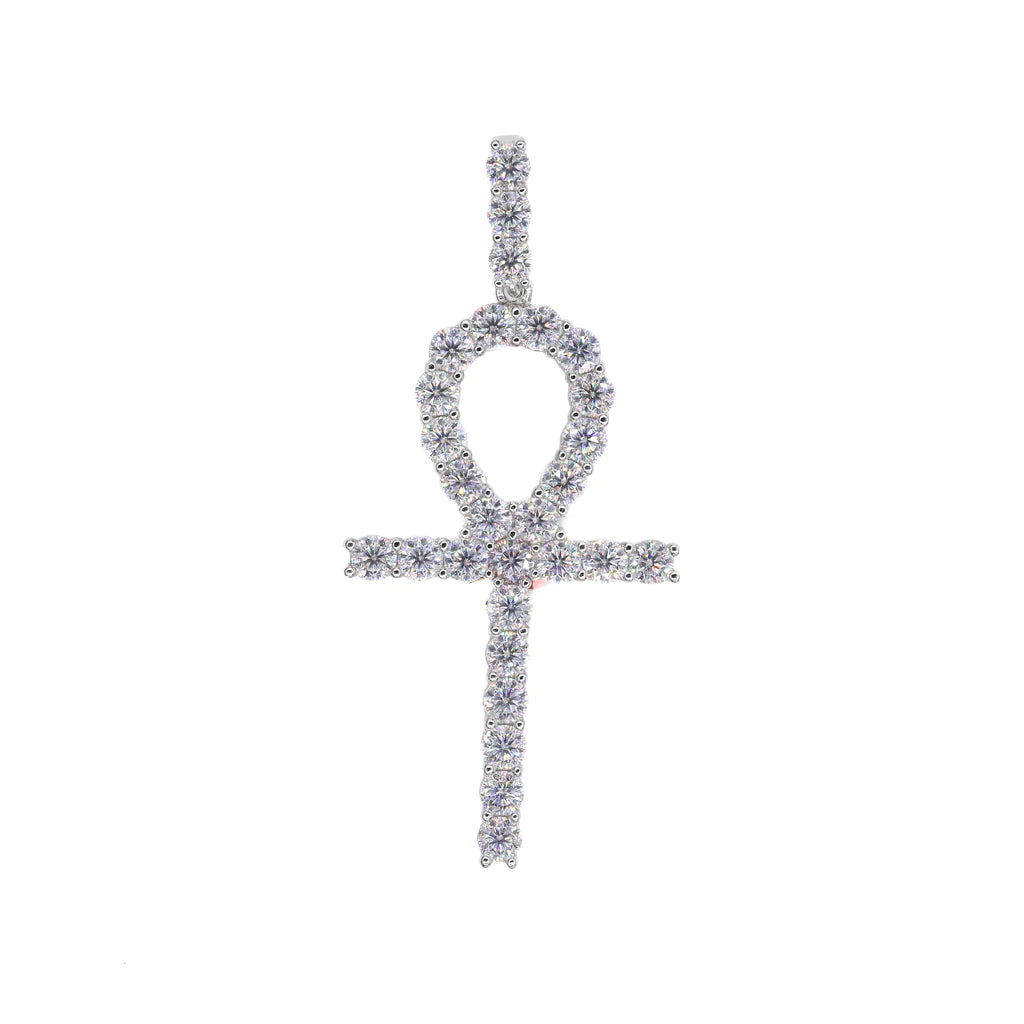 Tennis Ankh Cross VVS Moissanite Diamonds Pendant