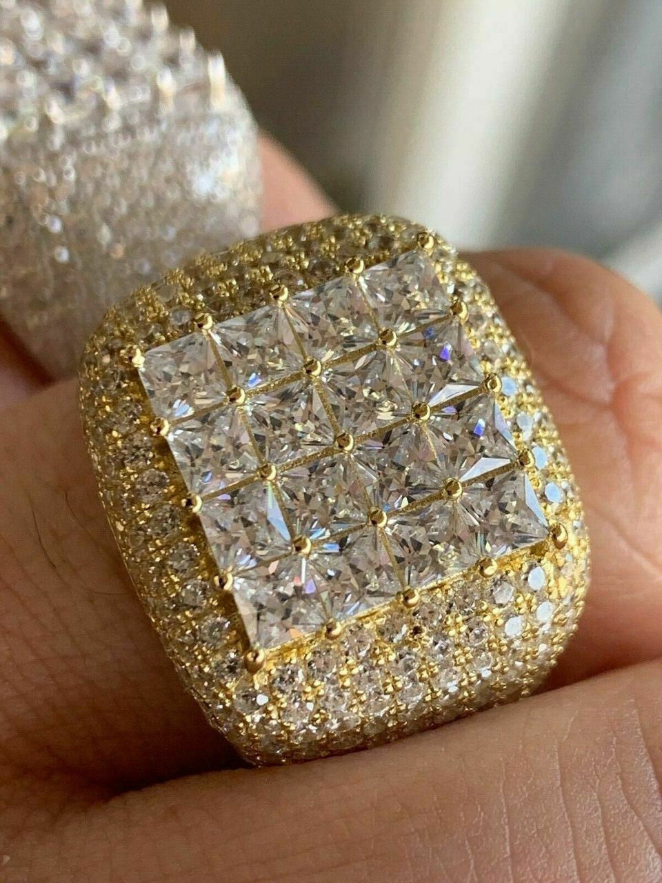 Texas Iced Out Ring - 14k Yellow Gold Vermeil/Natural 925 Silver - CZ Stones