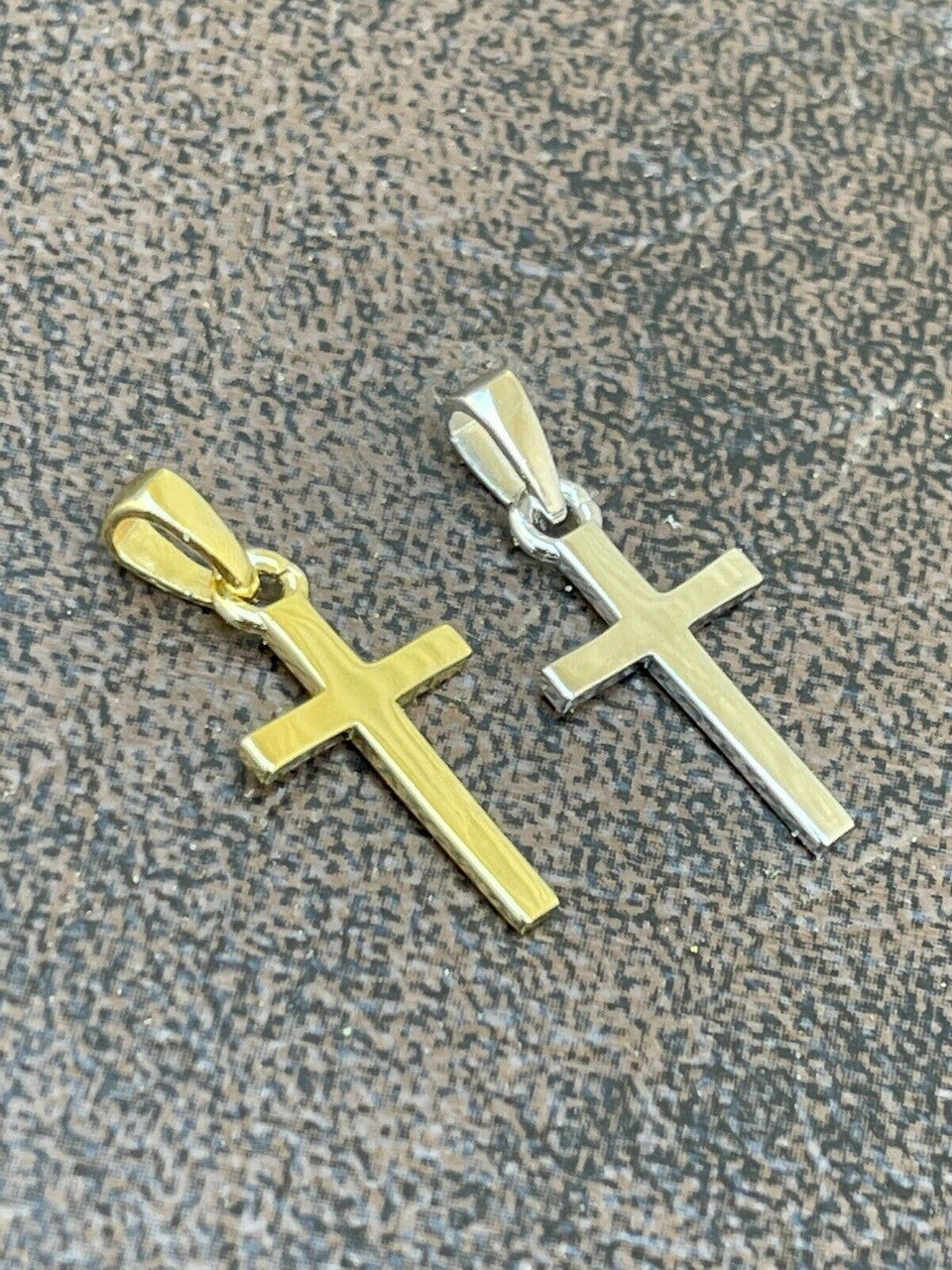 Tiny Ladies 0.5" Plain Cross Pendant Solid 925 Sterling Silver 14k Gold Necklace
