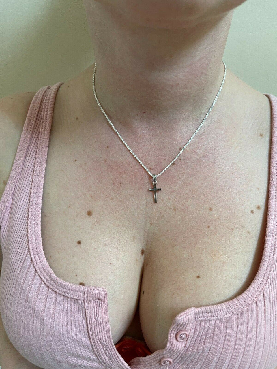 Tiny Ladies 0.5" Plain Cross Pendant Solid 925 Sterling Silver 14k Gold Necklace
