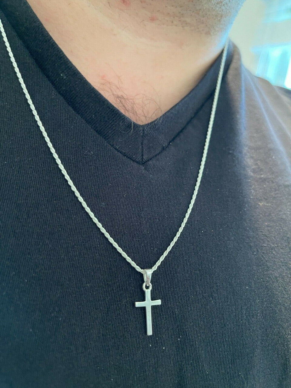 Tiny Ladies 0.5" Plain Cross Pendant Solid 925 Sterling Silver 14k Gold Necklace