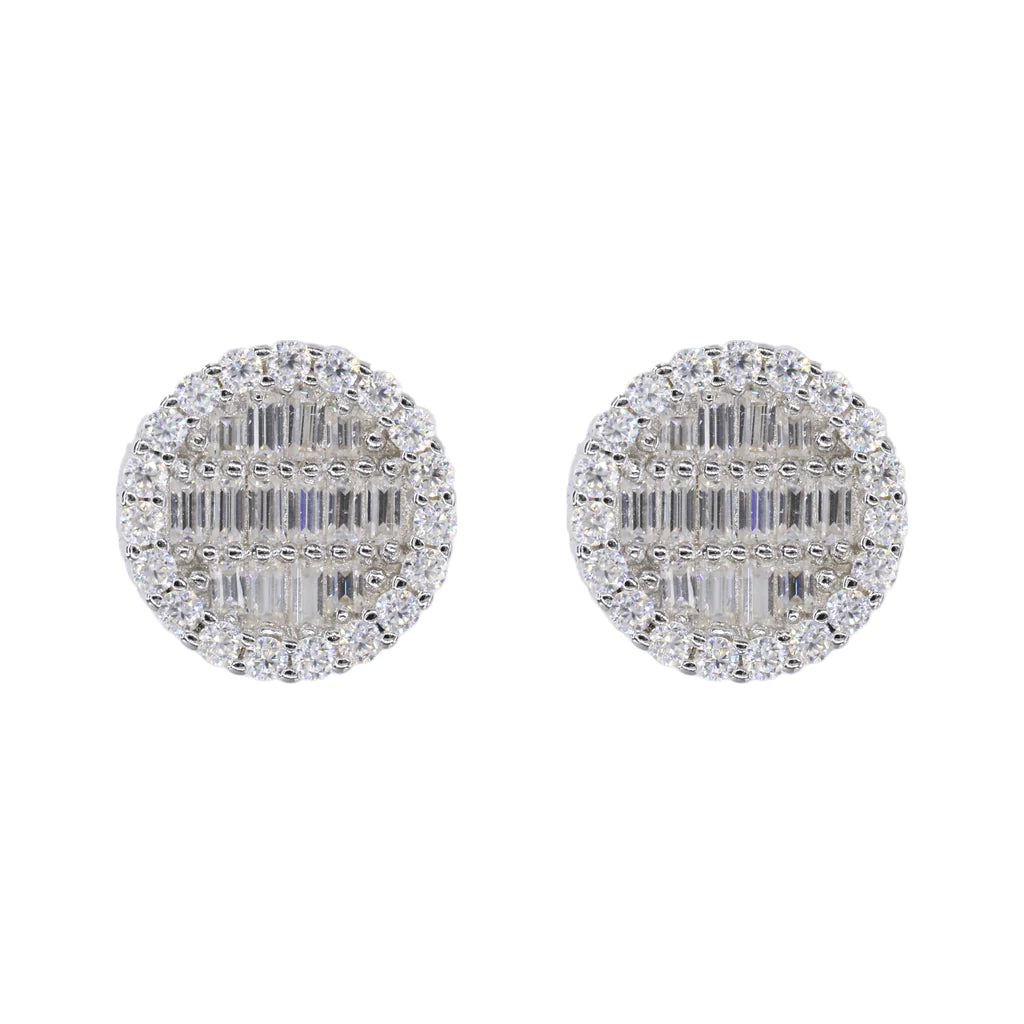 Round Baguette Infill VVS Moissanite Daimond Earrings