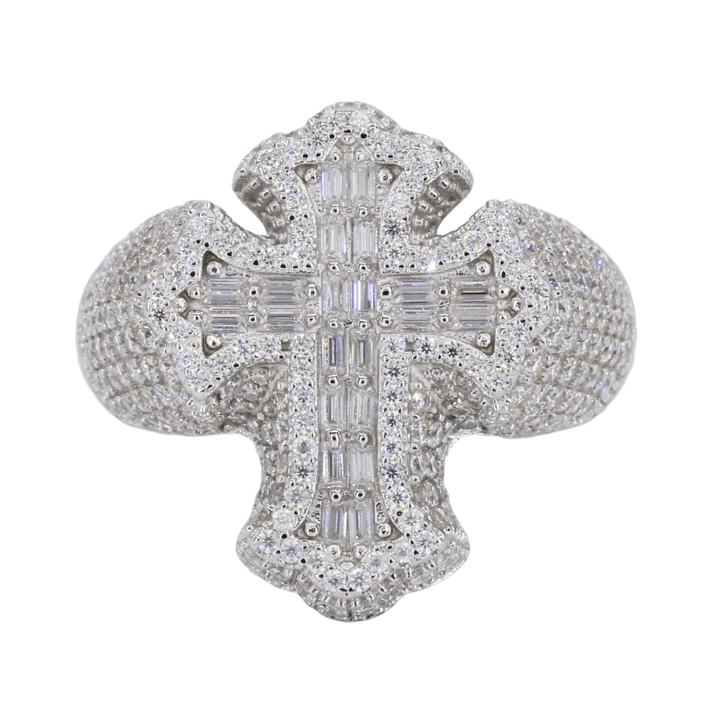 Gothic Baguette Cross Vvs Moissanite Diamond Ring