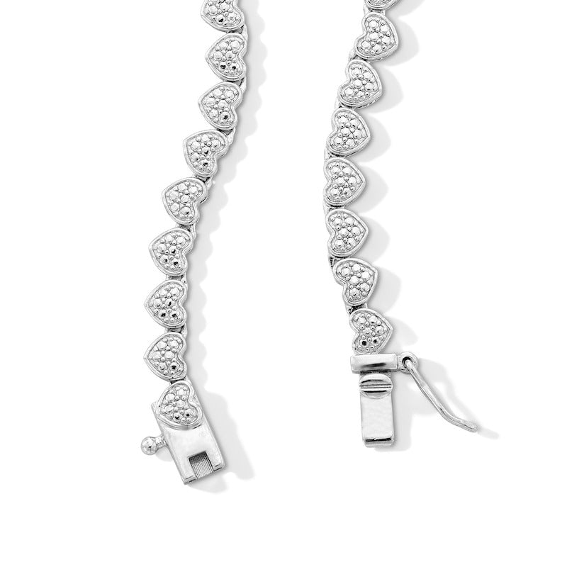 Solid Sterling Silver Diamond Accent Heart Composite Line Necklace - 20"