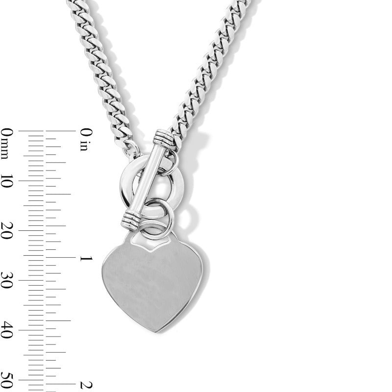Sterling Silver Heart Charm Cuban Chain Made in Italy - 17"
