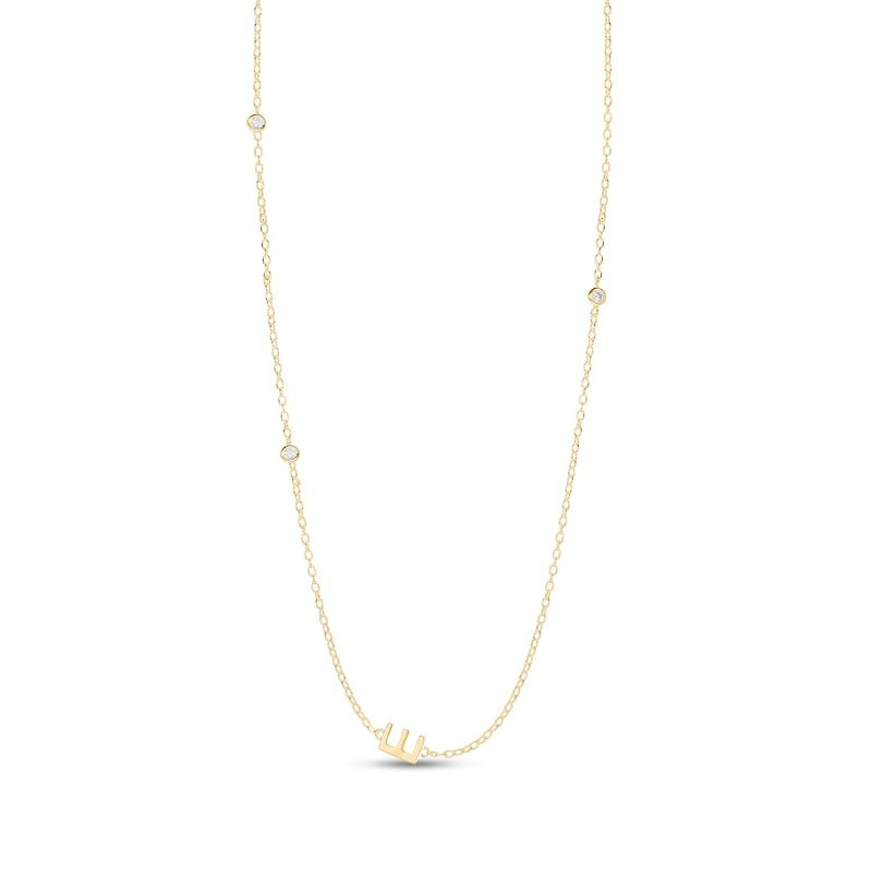 14K Gold Plated CZ Bezel Set Initial Rolo Necklace - 18"