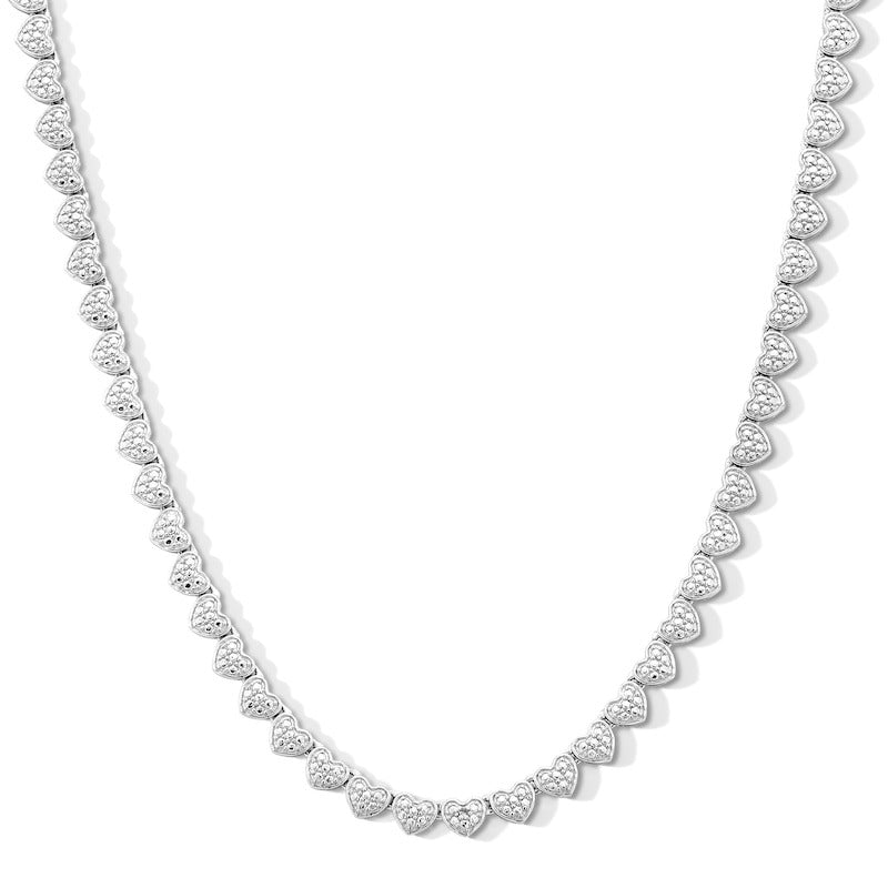 Solid Sterling Silver Diamond Accent Heart Composite Line Necklace - 20"